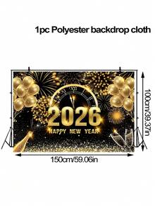 1件2026新年快乐背景布，气球、新年烟花和香槟图案背景布，150*100厘米涤纶背景布，新年除夕庆祝用品，新年派对装饰，新年拍照道具，新年装饰品，节日派对用品 - 彩色 - 查看 11