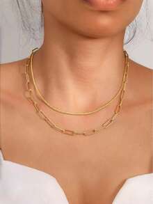 Women's Double Necklace - Two-Layer Design Gold And 925 Silver Plated, Minimalist And Elegant Style - Bạc - Xem 1
