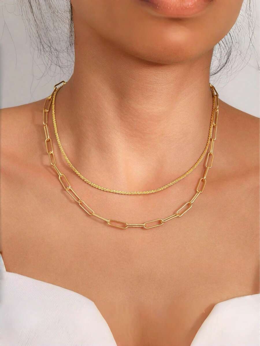 Women's Double Necklace - Two-Layer Design Gold And 925 Silver Plated, Minimalist And Elegant Style - Bạc - Xem 1