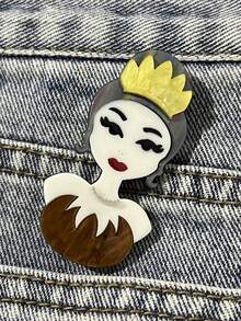 1pc Bohemian Style Acrylic Brooch, Handmade Elegant Lady Brooch With Cartoon Character Wearing Hat And Sunglasses, Creative Birthday Gift For Friends