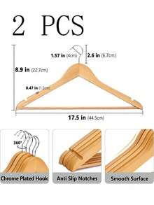 Natural Wooden Clothes Hanger, Walnut Brown Color, Wide Design, Suitable For Wardrobe, Bedroom, Bathroom, Clothing Store, Hotel - For Tops, Dresses, Pants, Suits, Child Size - Suitable For Spring, Summer, Autumn, Winter - Multicolor - View 9