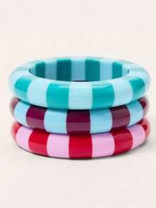 1 chiếc vòng tay nhựa sọc khối màu, vòng tay hình học phóng đại, phụ kiện trang sức đa năng dành cho nữ - Nhiều màu - Xem 2