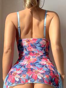 2pcs/Set Sexy Lace Patchwork Mesh Print Slit Bodycon Skirt