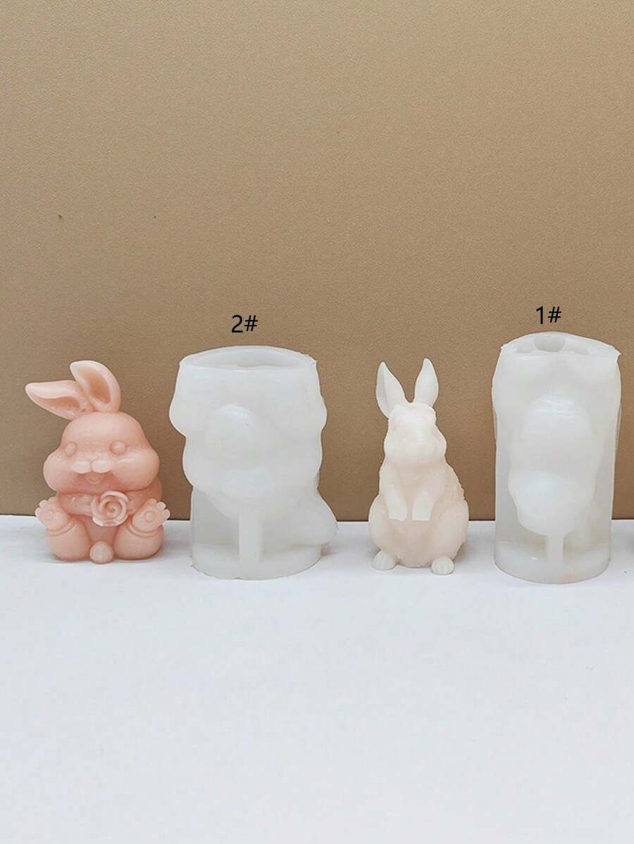 Molde de silicona multifuncional en forma de conejo y conejo de orejas grandes para hacer calentadores de manos y aromaterapia - Blanco - Ver 1