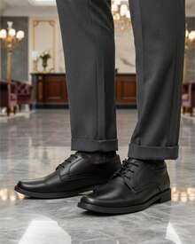 Zapatos Hombre Oxford Piel Genuina, punta redonda, con agujetas, tacón bajo, estilo clásico inglés para oficina y eventos formales - Negro - Ver 3