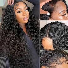 5x5 Put On And Go Deep Wave Glueless Wig For Women With Baby Hair 180% Density 13x4 HD Transparent Frontal Jerry Curly Lace Front Wigs Brazilian Virgin Blended Hair Wig Suitable For Daily Use Elegant Style On - Natural & Black - View 5