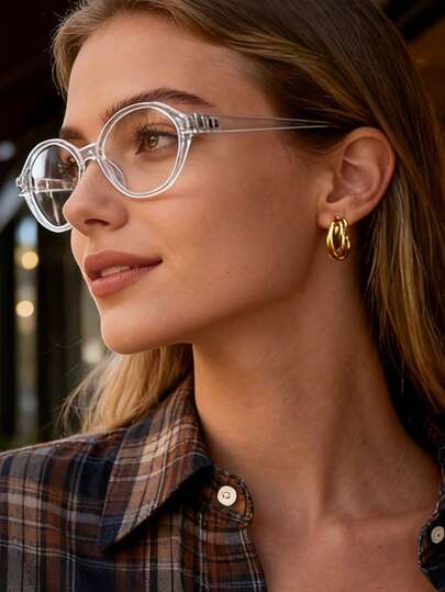 1pc Plain Color Casual Natural Feather Women Eyeglasses, All Season