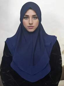 1pc Women's Quick-Wear Headscarf, Arabic Style Scarf, Double-Layer Lace Short Headscarf, Minimalist Muslim Headscarf - Multicolor - View 3