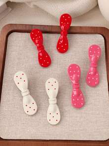 6pcs Cute Polka Dot Bow Hair Clips, White/Red/Pink Polka Dot Bow Hair Clips, Unique Fun Hair Clips, Versatile Bangs & Side Clip, Suitable For Parties, Daily Wear, And Theme Events, Holiday Gift Hair Accessories, Claw Clips, Hair Slide, Hair Barrettes - Multicolor - View 10