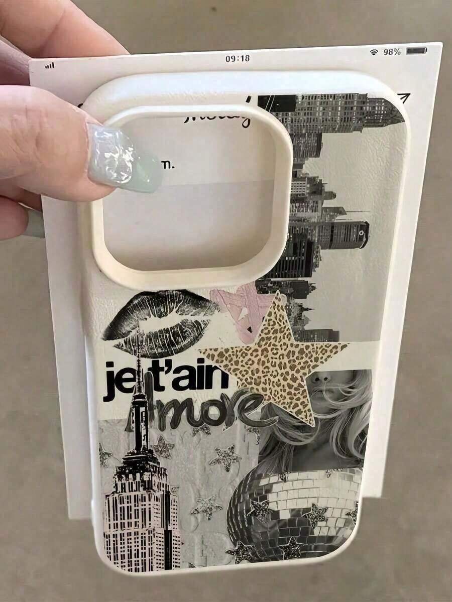 1pc White Matte Textured Personalized Lips & English Text Girl Puzzle Pattern Phone Case, Suitable For Phone 17/16 Pro Max, 15, 14 Plus, 13, 12, 11 - 白色 - 查看 1