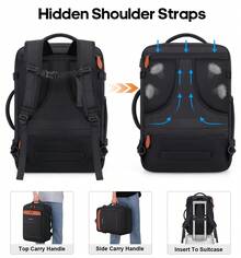 5PCS Travel Backpack Carry On Backpack 42L Flight Approved, Expandable Laptop Backpack With Packing Cubes & Shoe Pocket, Water Resistant Luggage Backpack For Men Women, TSA Approved, Large Backpack - 黑棕色 - 查看 3
