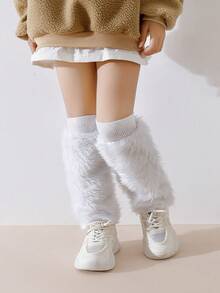 1双女童时尚仿毛皮腿套，保暖蓬松，亮丽色彩，经典百搭简约冬季腿套 - 彩色 - 查看 7