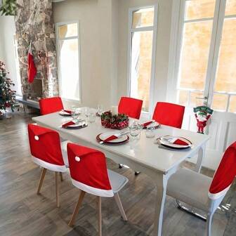 圣诞椅套和桌布套装，无纺布圣诞餐桌靠背套，餐厅节日装饰