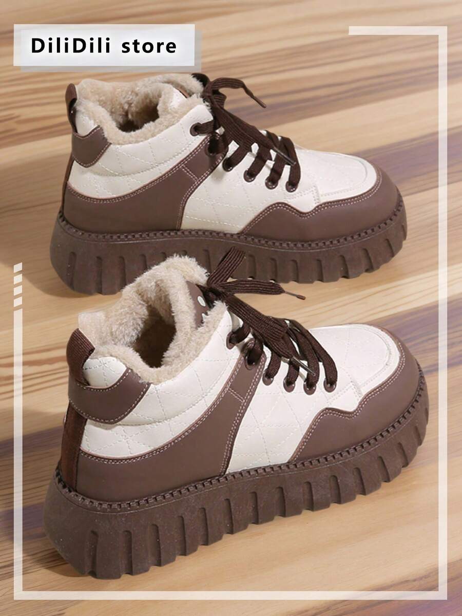 女士厚底保暖内衬休闲雪地靴，适合冬季