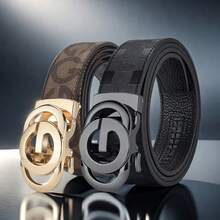 POYYAS 2Pcs Stylish Metal Buckle Belt For Men And Women - Fashionable Daily Decoration Jeans Belt With Fully Automatic Letter Buckle - Perfect Accessory For Business And Casual Occasions - Đen + Đen Bạc - Xem 4