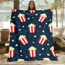 Cozy Movie Night Flannel Blanket - Soft  Polyester With HD Digital Print Popcorn, Soda & Film Reel Design, Black Background & Neon Accents, Super Soft Flannel Printed 3D Blanket, As Birthday Gifts, Family, Wedding, Souvenir Blankets, Polyester Blankets Suitable For All Seasons, Washable, Machine Washable, Lightweight, Breathable, Comfortable, Warm, Unique, 280gsm For Him, Her Personalized Ideal Gifts For Her, Him, Family, Boyfriend, Girlfriend, Father, Family, Mother, Lover, Daughter, Son, Grandfather, Grandmother, Friend, Classmate, Pet. Perfect Nap, Camping, Travel, Home, Daily Life, Office Decoration, Birthday, Anniversary, Valentine's Day, Thanksgiving, Christmas, Halloween, Mother's Day, Father's Day, Wedding, New Year Gifts ,Sofa,Bed,Car,Bedroom,Living Room,Office,  Outdoor Camping, Beach,Wall Decoration - Nhiều màu 3 - Xem 4