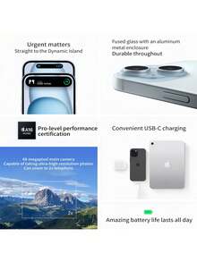 Apple iPhone 15 128 GB 5G Dual SIM Dual Standby Chip A16 Bionic Rendimiento Puerto USB-C Iluminación vertical (versión china, sin eSIM) Amarillo