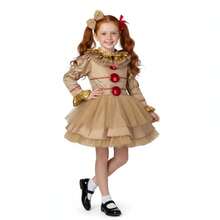 Disfraz infantil de payaso elegante para niña, con tul brillante y detalles dorados, moño incluido, ideal para Halloween, fiestas temáticas o presentaciones – estilo tierno y divertido. - Multicolor - Ver 3