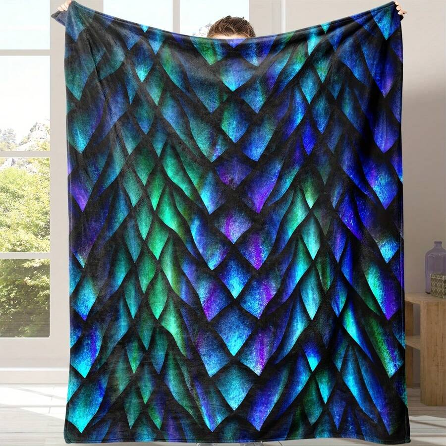 1pc Luxurious Dragon Scale Texture Flannel Throw Blanket - Cozy, Soft, Lightweight | Vibrant Multicolor Design For Sofa, Bed, Travel, Camping | All-Season Comfort, Perfect Gift Option, Allseason Blanket|Contemporary Blanket|Cozy Throw - Nhiều màu - Xem 1