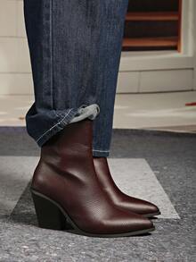 Fall/Winter New Autumn Women's Pointed Toe Chunky High Heel Ankle Boots,Burgundy Heels - Brown - View 2
