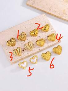 1pair/6pairs Vintage Elegant Plaid Heart Design Stainless Steel Earrings For Women, Minimalist High-End 18K Gold Plated Titanium Steel Jewelry Valentines,Mom,Mother,Mother's Day,Gift