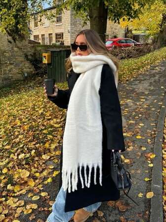 1pc Elegant Women's Knitted Scarf With Fringe - Comfortable, Windproof And Warm For Fall And Winter | Ideal Holiday Gift