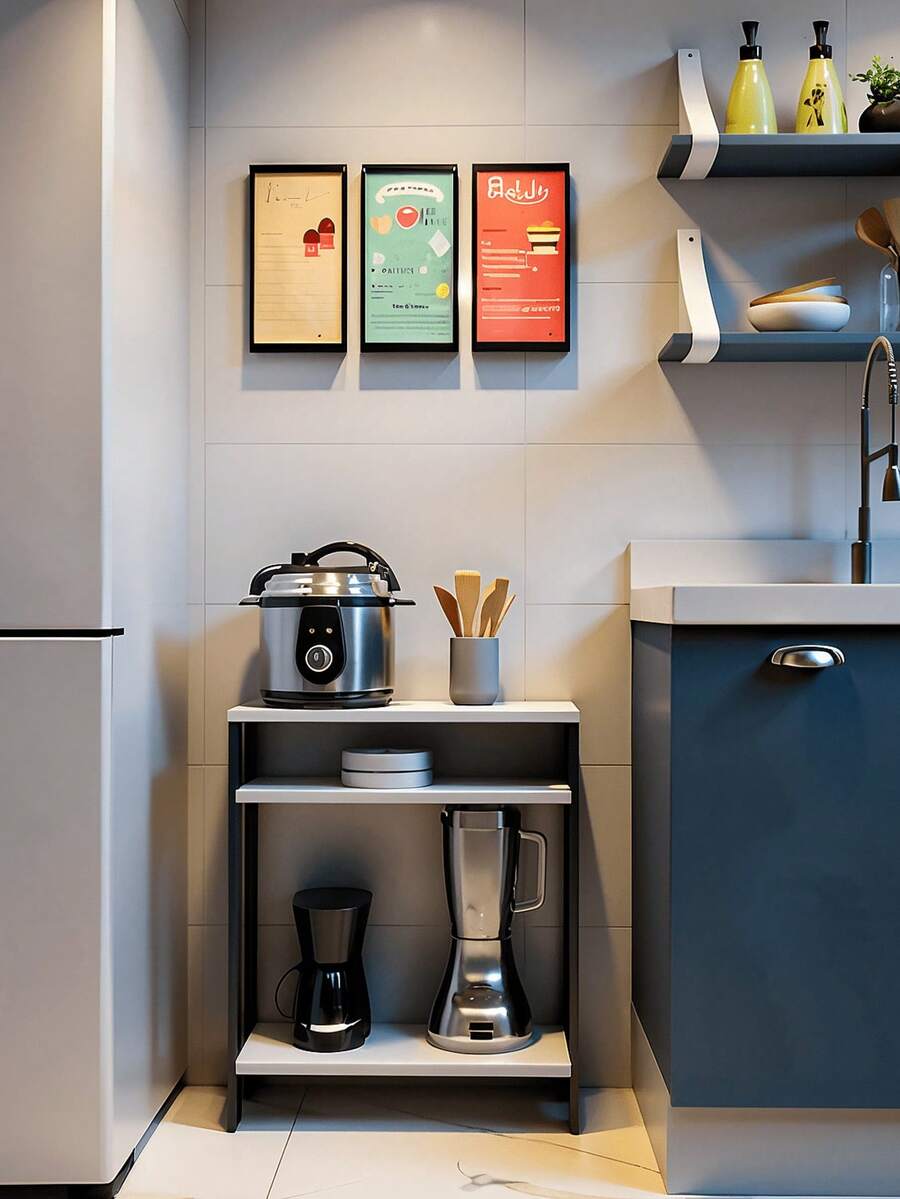 Side Table/Medium, All MDF, For Kitchen, Side Table, Support Table. - Blanco y Negro - Ver 1