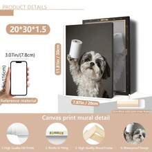 1 pièce Impression sur canevas d'un Shih Tzu avec du papier toilette, œuvre murale sans cadre, décoration pour la maison et le bureau, parfaitement adaptée à la décoration de la maison, de la chambre, du salon, de la salle de bain, décoration murale, avec ou sans cadre en option