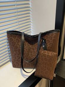 2pcs Minimalist Fashion Faux Crocodile Leather Tote Bag Set, Color Block Buckle Decor, Large Capacity Versatile, Crossbody Bag, Coin Purse, Suitable For Commuting, Shopping, All Season, Practical Minimalist Style Women's Choice - Multicolor - View 8