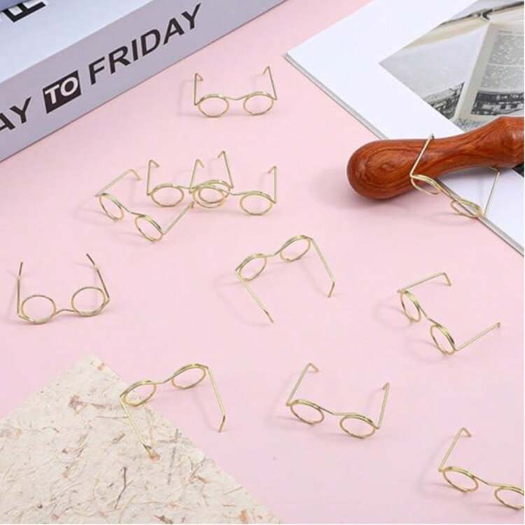 10 piezas de Minigafas, Adecuadas para Muñecas - Gafas de Metal, Se Pueden Usar para Manualidades DIY y Fotografía, Diversos Colores, Ideal para Artesanías, Decoraciones Creativas, Decoraciones de Fundas de Teléfono y Decoraciones Navideñas. - Multicolor - Ver 5