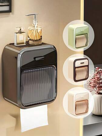 Juego de 4 piezas de soporte para rollos de papel higiénico montado en la pared, a prueba de agua - Estante cuadrado para almacenamiento de papel higiénico, material duradero