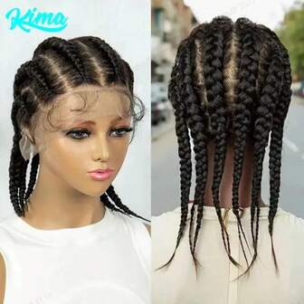 Peluca de trenzas de caja de encaje completo Peluca de encaje sintético frontal para mujeres y hombres africanos Peluca trenzada con cabello de bebé