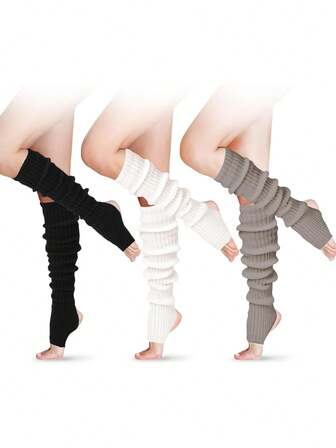 Women Long Stirrup Leg Warmers Over The Knee Ribbed Knit 80s Retro Dance For Yoga Ballet Party Winter Warm, Cozy