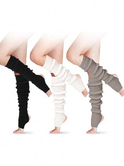 Women Long Stirrup Leg Warmers Over The Knee Ribbed Knit 80s Retro Dance For Yoga Ballet Party Winter Warm, Cozy