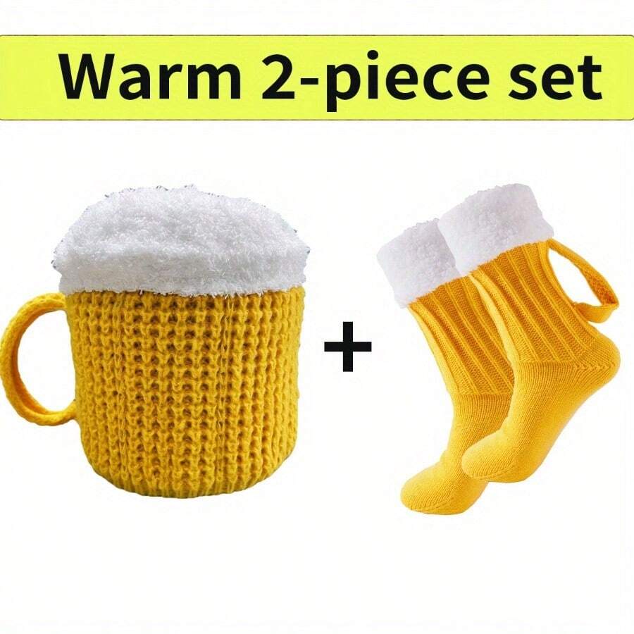 1 pezzo/1 paio Cappello da birra e calzini da birra divertenti, unisex, spessi e caldi per feste e vacanze