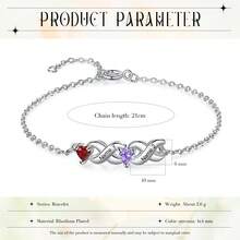 1pc Customized Heart-Shaped Women's Bracelet, Gold Bracelet, Mother's Day Gift, Gift For Her, Women's Jewelry, Gold Jewelry, DIY Jewelry, Women's Jewelry, Dual Birthstone Bracelet, Mother Daughter Bracelet, Anniversary Gift, Gift For Mom, Mother's Day Gift - Silver - View 5