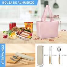Bolsa del Almuerzo,Lonchera termica para mujeres y hombres,con 2 cubiertos (cucharas y tenedores),Adecuado para Trabajo, Campamento, Picnic, Salida - Marrón - Ver 5