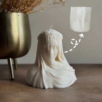 Khuôn nến tự làm hình cô gái đeo mạng che mặt, khuôn trang trí nến, đồ trang trí nhà cửa để bàn, đúc nhựa, tượng nến thạch cao, khuôn nến thơm bằng silicon.