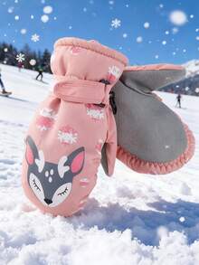 1 Cặp găng tay trượt tuyết giữ nhiệt họa tiết hoạt hình hươu và bông tuyết cho trẻ em, kiểu dáng găng tay hở ngón, chống thấm nước, thích hợp cho các môn thể thao ngoài trời mùa đông - Họa tiết bông tuyết và hươu - Xem 2