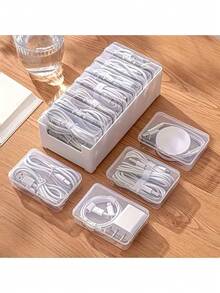 Multi-Purpose Mini Cable Management Box, Plastic Cable Organizer Box With Multiple Compartments To Store Data Cables, Chargers And Adapters - Multicolor - View 1