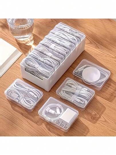 Multifunktionell mini-kabelhanteringslåda, kabelorganiseringslåda i plast med flera fack för förvaring av datakablar, laddare och adaptrar