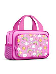 Meoky 保温午餐盒 - 1 个大容量保温袋，带侧网袋，可爱卡通设计，可重复使用的便当午餐手提袋，可保持食物温暖新鲜，非常适合上学、野餐和旅行 - 粉色 - 查看 7