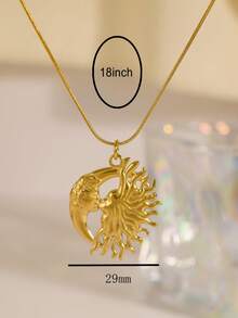 MECYLIFE 1pc Stainless Steel Round Moon Sun Star Pendant Necklace, Simple Design Women Necklace - Yellow Gold - View 8