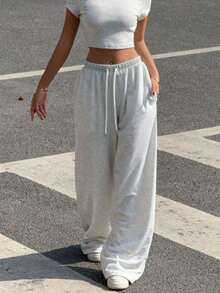 Women's Solid Color Outdoor Sports Pants, Elastic Waistband, Drawstring Waist Design, Versatile Minimalist Shorts