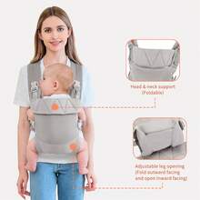 Newborn Carrier, Baby Carrier Newborn To Toddler, Ergonomic Baby Sling With Head Support - 淺灰色 - 查看 5