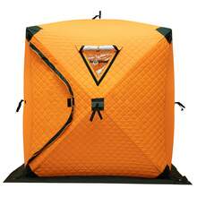 RibasuBB Portable Insulated Ice Fishing Shelter For 1-2 Persons With Carry Bag, 210D Oxford Fiberglass Poles, Three-Layer Cotton Insulation, Roll-Up Windows, Ice Anchors And Reflective Strip - Orange - View 7