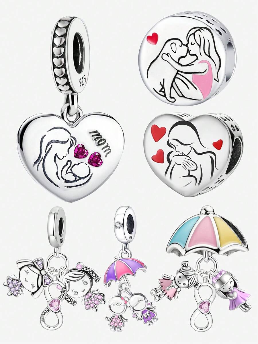 1颗时尚心形吊坠珠，适合女士手链、手镯DIY饰品制作及日常配饰装饰，适合女孩佩戴 - 串珠 - 查看 1