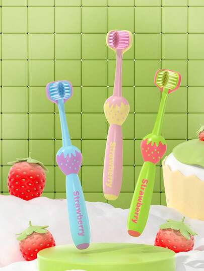 1 pièce Brosse à dents douce pour bébé, brosse à dents 3 côtés efficace, pour nourrissons de 12+ mois, brosse à dents d'entraînement pour 1-8 ans, nettoie tous les côtés, brosse à dents pour enfants mignonne en dessin animé, emballée individuellement