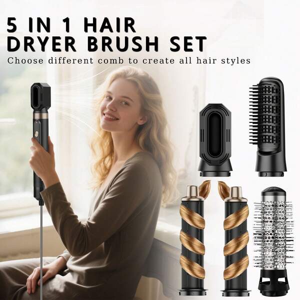 5 In 1 Hair Salon Grade Styler For Women, 900W Upgraded High Speed Hair Dryer With Up To 28,000 Rpm, Comes With Magic Airflow Curling Iron, Removable Brush Head For Straightening Hair, Perfect Holiday Gift Choice.