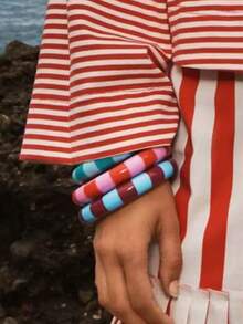 1 chiếc vòng tay nhựa sọc khối màu, vòng tay hình học phóng đại, phụ kiện trang sức đa năng dành cho nữ - Nhiều màu - Xem 6